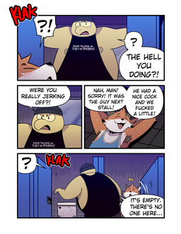 4_panel_comic annoyed anthro armpit_hair barely_visible_nipples bathroom blush blush_lines bodily_fluids body_hair clothing cute_fangs dialogue duo excessive_sweat eyes_closed fangs inside lying male nipples on_back on_ground overweight profanity public_restroom question_mark restroom_stall shirt shocked speech_bubble sweat tank_top teeth text toilet topwear undersized_shirt t0l0k mario_bros nintendo fordan_(t0l0k) slayton_(t0l0k) bro_(koopa) canid canine fox hammer_bro koopa mammal reptile scalie sledge_bro turtle comic english_text hi_res multiple_scenes