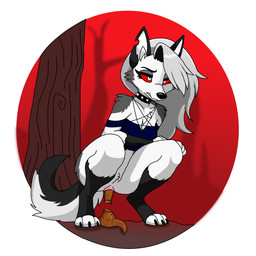 3_toes alternative_fashion anal_wink anthro anus bottomless choker claws clothed clothing crouching feces feces_in_ass feces_pile feet female female_pooping genitals jewelry necklace paws pooping pooping_on_floor pubes red_eyes red_sclera solo toe_claws toes vulva white_eyes sim_son hellaverse helluva_boss mythology loona_(helluva_boss) canid canid_demon canine demon hellhound mammal mythological_canine mythological_creature 1:1 absurd_res hi_res