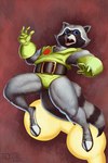 5_fingers anthro biped blue_eyes fangs fingers fur grey_body grey_fur male open_mouth solo tail teeth flyttic guardians_of_the_galaxy marvel rocket_raccoon mammal procyonid raccoon 2:3 hi_res