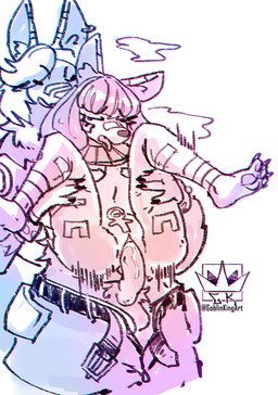anthro balls belt bottomwear chokehold clothed clothing duo female from_behind_position full_nelson full_nelson_(legs_held) full_nelson_position genitals headlock male male/female motion_lines nude open_belt pants penetration penis sex topless vaginal vaginal_penetration vulva goblinkingart canid canine mammal