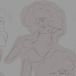 anthro arms_bent black_eyes circle_eyebrows clothed clothed_anthro clothed_male clothing curly_hair eyebrows eyelashes female female_anthro fur grey_body grey_bow grey_clothing grey_eyes grey_fur grey_hair grey_hooves grey_nose grey_sweater grey_tongue grey_topwear hair hand_on_leg hand_on_own_leg heart_eyes heart_symbol hooves male male_anthro medium_hair mitten_hands mostly_offscreen_anthro mostly_offscreen_character mostly_offscreen_female open_mouth open_smile simple_background sitting smile solo solo_focus sweater tongue topwear wool_(fur) buleruby nintendo pokemon bule_(buleruby) bovid caprine eeveelution generation_1_pokemon mammal pokemon_(species) sheep vaporeon 1:1 2025 absurd_res digital_drawing_(artwork) digital_media_(artwork) english_description hi_res monochrome sketch