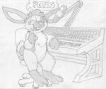 anthro buckteeth chair dialogue electronics eyes_closed featureless_crotch furniture male microphone mixing_console office_chair open_mouth semi-anthro simple_background solo speech_bubble teeth text white_background mizzyam spotted_bunny lagomorph leporid mammal rabbit absurd_res english_text graphite_(artwork) greyscale hi_res monochrome traditional_media_(artwork)