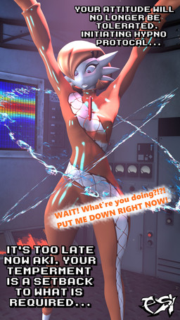 breasts clothed clothed_female clothed_humanoid clothing dialogue electronics female floating hair latex latex_clothing monitor multicolored_body orange_body orange_clothing orange_hair orange_latex pink_eyes small_breasts solo text two_tone_body white_body psikokinetic warfaremachine_(modeler) nintendo pokemon aki_(psikokinetic) gardevoir generation_3_pokemon humanoid pokemon_(species) 2024 3d_(artwork) 4k 9:16 absurd_res digital_media_(artwork) english_text hi_res source_filmmaker_(artwork)