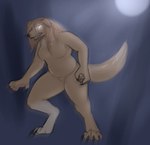 anthro breasts claws fangs featureless_breasts featureless_crotch female growling light moonlight night nude simple_background slightly_chubby solo teeth daf canid canine canis domestic_dog mammal werecanid werecanine werecreature weredog hi_res