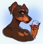 alcohol anthro beverage black_nose breasts brown_body brown_fur container countershade_face countershade_fur countershading cup drinking_glass eyelashes female folded_ears fur glass glass_container glass_cup grey_eyes holding_beverage holding_object markings pink_inner_ear simple_background solo tan_markings whisker_spots wine wine_glass iivochka canid canine canis dobermann domestic_dog mammal pinscher 2024 bust_portrait digital_media_(artwork) hi_res portrait shaded