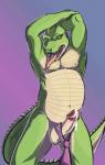 anthro balls bodily_fluids cum erection genital_fluids genitals looking_at_viewer male nipples nude open_mouth penis slightly_chubby solo tongue tongue_out jakensitou lambert_(profelambert) crocodile crocodilian reptile scalie 2015 digital_media_(artwork) hi_res