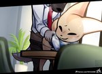 aggretsuko anthro anthro_on_anthro anthro_penetrated anthro_penetrating anthro_penetrating_anthro belt bent_over_table big_ears black_eyes bodily_fluids bottomwear bottomwear_down businesswear canid canine clothed clothed_sex clothing dress_shirt duo female female_penetrated fennec_fox fenneko fox from_behind_position fur haida_(aggretsuko) hi_res hyena male male/female male_penetrating male_penetrating_female mammal necktie pants pants_down partially_clothed penetration sanrio sex shirt smile spotted_hyena sweat sweatdrop tan_body tan_fur text tofuuu topwear true_fox unprofessional_behavior url