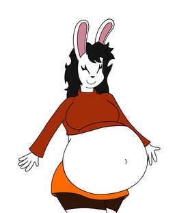 anthro belly big_belly clothed clothing clothing_lift female navel outie_navel pregnant shirt shirt_lift topwear seasidelemons maisa maisa_(madly-maniacal) lagomorph leporid mammal rabbit hi_res