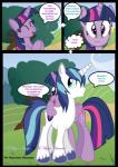 2016 black_border border comic cutie_mark duo embrace english_text equid equine feathered_wings feathers female feral friendship_is_magic fur grass hair hasbro hi_res horn hug landscape male mammal multicolored_hair my_little_pony mythological_creature mythological_equine mythology outside paperlover plant purple_body purple_eyes purple_feathers purple_fur purple_hair shining_armor_(mlp) sky speech_bubble text twilight_sparkle_(mlp) unicorn white_body white_fur winged_unicorn wings