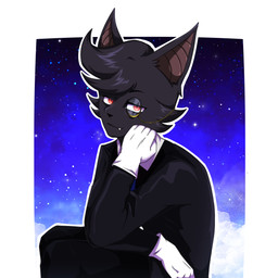 black_body black_clothing black_fur black_hair clothing cloud cosmic_background eyewear fangs fur gloves hair handwear looking_at_viewer male monocle outline red_eyes sky solo space space_background star starry_sky suit teeth unknown_artist.exe_(instagram) julius_vercelli bat humanoid mammal 1:1 absurd_res hi_res