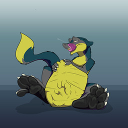 anthro belly big_belly big_feet bodily_fluids claws duo fangs feet fur holding_belly hug hugging_another hugging_belly licking licking_lips male male/male male_pred male_prey narrowed_eyes oral oral_vore pawpads paws red_eyes saliva saliva_string same_size_vore simple_background sitting squeezing_belly tail tail_tuft teeth tight_belly tongue tongue_out tuft vore akudrache mythology brom_(sahurus) samagthra dragon mythological_creature mythological_scalie scalie sergal 1:1 absurd_res hi_res