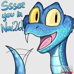 blue_body blue_scales dialogue fangs feral looking_at_viewer male scales smile smiling_at_viewer solo tail tail_motion tailwag teeth text yellow_eyes yellow_sclera rcblackdie disney zootopia gary_de'snake reptile scalie snake english_text hi_res
