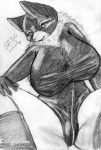 anthro big_breasts breasts clothing crouching curvy_figure female huge_breasts kemono latex latex_clothing latex_skinsuit looking_at_viewer mask rubber_clothing skinsuit solo thick_thighs tight_clothing voluptuous wide_hips cocolog roko_(cocolog) canid canine canis mammal wolf 2015 monochrome sketch