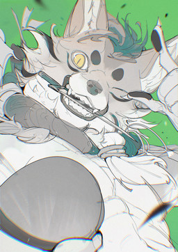 5_fingers anthro athletic athletic_anthro athletic_male black_eyebrows black_markings black_pawpads brown_body brown_fur brown_inner_ear_fluff claws countershade_face countershade_torso countershading dagger dagger_in_mouth eye_markings eyebrows fangs finger_claws fingerpads fingers fur gesture green_background green_hair gums hair hand_gesture inner_ear_fluff jewelry looking_at_viewer male markings melee_weapon mouth_hold necklace nude_anthro nude_male object_in_mouth one_eye_closed pawpads pupils ringed_iris salute simple_background slit_pupils solo teeth tuft weapon weapon_in_mouth white_body white_countershading white_fur white_sclera wink winking_at_viewer yellow_eyes chiayeeee canid canine canis mammal wolf 2024 absurd_res chromatic_aberration digital_drawing_(artwork) digital_media_(artwork) hi_res