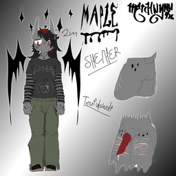 alternative_fashion animal_genitalia animal_penis anthro bodily_fluids butt canine_genitalia canine_penis cigarette cum cum_drip dripping emo facial_tattoo genital_fluids genitals gynomorph hand_tattoo highlights_(coloring) intersex penis scar self-harm_scars smoking smoking_cigarette solo standing tattoo merchwynn maple_(merchwynn) canid canine canis demon hybrid mammal wolf 1:1 hi_res model_sheet trans_(lore) trans_woman_(lore)