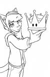 2018 5_fingers anthro black-kitten black-kitten_(character) clothed clothing comic crown digital_drawing_(artwork) digital_media_(artwork) domestic_cat eyebrows felid feline felis fingers fur hair headgear hi_res jacket line_art male mammal mario_bros monochrome nintendo raised_eyebrow short_hair solo standing super_crown topwear