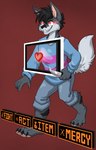 anthro barefoot black_hair bottomwear clothing evil_grin feet fur game_screen glowing glowing_eyes grey_body grey_fur hair heart_symbol knife male orange_eyes padded_palms pawpads paws pink_pawpads plantigrade shirt shorts smile stripes sweater tail teeth topwear starwolfskin zgf_art undertale_(series) zgf_gaming razor_the_firedog canid canine elemental_creature elemental_humanoid firedog humanoid mammal hi_res