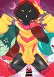 absurd_res ambiguous_gender anthro armarouge censored censored_genitalia censored_penis condom condom_in_mouth condom_wrapper cross-popping_vein female gallade generation_4_pokemon generation_9_pokemon genitals group hi_res humanoid imminent_sex interspecies meowscarada moichi_(pixiv) mouth_hold nintendo object_in_mouth penis pokemon pokemon_(species) pokephilia pussy sexual_barrier_device