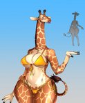 anthro big_breasts bikini breasts camel_toe cleavage clothed clothing curvy_figure day female fingers fur gradient_background huge_hips long_neck simple_background sky sky_background solo swimwear tail tail_tuft tall thick_thighs tuft two-piece_swimsuit under_boob wide_hips bokcutter giraffe giraffid mammal 2018 digital_media_(artwork)