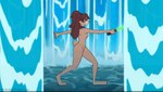 anthro arm_tuft blue_eyes breasts brown_body brown_fur crotch_tuft female fur genitals green_lightsaber happy innie_pussy lightsaber looking_at_viewer melee_weapon navel nipples nude pussy shoulder_tuft smile smiling_at_viewer solo tail tuft waterfall weapon igazella star_wars star_wars_visions lop_(star_wars_visions) alien lagomorph lepi leporid mammal animated short_playtime