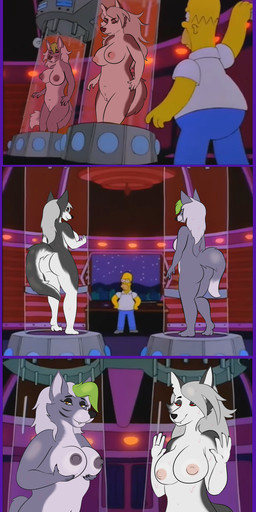 against_surface anthro bedroom_eyes bite biting_lip border breasts butt female genitals group hands_on_hips male male/female narrowed_eyes nipples nude on_glass purple_border seductive standing stasis stasis_tube trio ufo vulva pickles-hyena five_nights_at_freddy's five_nights_at_freddy's:_security_breach hellaverse helluva_boss scottgames steel_wool_studios the_simpsons homer_simpson loona_(helluva_boss) roxanne_wolf canid canine canis human mammal wolf absurd_res draw_over hi_res