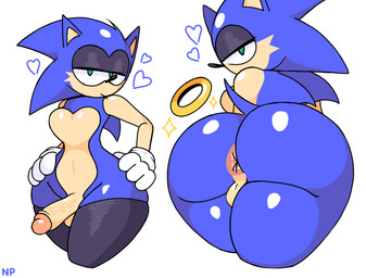 anthro anus backsack balls bedroom_eyes big_butt black_eyeshadow blue_body blue_hair breasts butt clothing crossgender erection eyeshadow featureless_breasts femboy footwear genitals gloves green_eyes gynomorph hair hands_on_hips handwear heart_symbol huge_hips intersex legwear legwear_only looking_at_viewer looking_back looking_back_at_viewer makeup mostly_nude mtg_crossgender mti_crossgender narrowed_eyes presenting presenting_hindquarters rear_view seductive short_tail simple_background small_waist socks solo standing tail thick_thighs thigh_highs thigh_highs_only thigh_socks white_background wide_hips nocklepie sega sonic_the_hedgehog_(series) sonic_the_hedgehog eulipotyphlan hedgehog mammal 2025 portrait signature three-quarter_portrait busty_boy_(lore) male_(lore)
