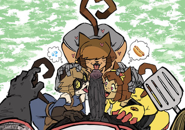 anthro apron armor bangs bedroom_eyes black_body black_nose blue_clothing bodily_fluids brown_body brown_hair brown_tail clothing crooked_tail cybernetic_arm cybernetic_limb cybernetics dark_penis dark_tail emoji erection excited eyewear eyewear_on_head family fangs female first_person_view flying_sweatdrops food foursome gauntlets genitals glasses gloves goggles goggles_on_head grass grey_clothing group group_sex hair hair_over_eyes hand_on_crotch handwear heart_eyes heart_symbol heart_tail hidden_eyes high-angle_view hot_dog husband_and_wife intraspecies kneeling licking light_hair looking_at_another looking_at_genitalia looking_at_partner looking_at_penis looking_up machine male male/female male_pov married_couple mostly_offscreen_character mostly_offscreen_male narrowed_eyes open_mouth open_smile oral outside parent_incest penile penis penis_lick plant raised_tail seductive sex short_hair smile spatula sweat sweatdrop tail teeth thought_bubble tinted_glasses tongue tools triangle_nose unzipped unzipped_pants vein veiny_penis wide_eyed wide_hips yellow_clothing zipper ruddyrzaq gameoverse glitch_productions kit_bodega orph_(gameoverse) scratch_(gameoverse) tina_(gameoverse) cyborg domestic_cat felid feline felis mammal 2026 hatching_(art) hi_res shaded daughter_(lore) father_(lore) father_and_child_(lore) father_and_daughter_(lore) incest_(lore) indirect_incest_(lore) mother_(lore) mother_and_child_(lore) mother_and_daughter_(lore) parent_(lore) parent_and_child_(lore) parent_and_daughter_(lore)