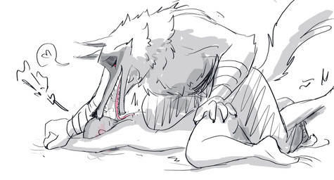 ambiguous_gender anthro blush claws duo facial_markings fluffy foreplay head_markings licking male markings mask_(marking) pointy_ears prick_ears red_eyes tongue tongue_out ultimatellurker dreamworks puss_in_boots_(franchise) anon death_(puss_in_boots) canid canine canis human mammal wolf hi_res