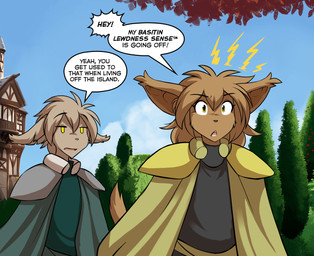 anthro brown_body brown_fur building cape clothed clothed_anthro clothed_female clothed_male clothing cloud comic_panel conjoined_speech_bubble dialogue duo emanata exclamation_point eyebrow_through_hair eyebrows female floating_eyebrows fully_clothed fully_clothed_anthro fully_clothed_female fully_clothed_male fur hair half-closed_eyes leaf long_ears looking_at_another male narrowed_eyes outside plant pointy_speech_bubble shrub sky speech_bubble tail tan_body tan_fur text translucent translucent_hair tree conditional_dnp tom_fischbach twokinds keith_keiser madelyn_adelaide basitin mammal 2026 adobe_photoshop_(artwork) digital_media_(artwork) english_text