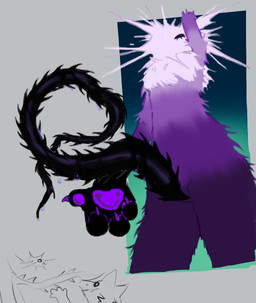 1_eye 4_fingers ambiguous_gender bodily_fluids claws crotch_tentacles fingers fur genitals herm intersex long_penis looking_down pawpads penis perspective purple_body purple_fur slim solo spiked_penis spikes spikes_(anatomy) tentacles unusual_anatomy unusual_genitalia unusual_penis fr3nesi the_thing iris_(fr3nesi) humanoid unknown_species digital_media_(artwork) hi_res