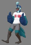 anthro clothing feather_hands feathers feet happy male membrane_(anatomy) solo toes webbed_feet badroy rivals_of_aether bradshaw_(rivals_of_aether) anatid anseriform anserinae avian bird goose absurd_res hi_res