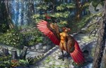 3_toes ambiguous_gender anthro beak breasts bridge claws creek detailed_background digitigrade duo feathered_wings feathers featureless_breasts feet female feral flying forest larger_anthro moss non-mammal_breasts nude outside plant redwood_tree rock scutes shrub size_difference smaller_feral solo_focus standing stone_bridge text toe_claws toes toned_female tree tree_stump water winged_arms wings red-izak avian bird cardinal_(bird) oscine passerine detailed url watermark