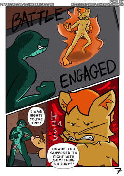 alley anthro balls dialogue duo fight fighting_pose genitals glans humanoid_genitalia humanoid_penis humiliation male male/male nude penis penis_humiliation pose small_penis small_penis_humiliation speech_bubble text loin_warrior popsicle_(loin_warrior) crocodile crocodilian felid feline mammal reptile scalie absurd_res comic english_text hi_res