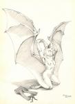 anthro breasts feet female fingers kneeling membrane_(anatomy) membranous_wings nipples small_breasts smile solo toes whiskers wings scale_(artist) bat mammal 2020 graphite_(artwork) hi_res monochrome traditional_media_(artwork)