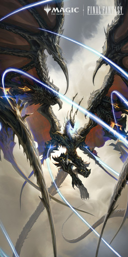 anthro big_wings black_body breath_powers claws cloud flying horn long_tail male membrane_(anatomy) membranous_wings open_mouth simple_background solo tail text wings kevin_glint final_fantasy final_fantasy_xvi hasbro magic:_the_gathering mythology square_enix wizards_of_the_coast bahamut_(final_fantasy_xvi) dragon mythological_creature mythological_scalie scalie 2025 absurd_res english_text hi_res official_art