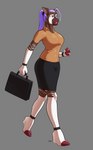 anthro bimbo_lip bottomwear clothed clothing female fingers hair hooved_fingers hooves lips machine ponytail skirt solo synthetic teacher teacher_clothing thick_lips badroy ayame_(character) giraffid mammal okapi robot absurd_res hi_res