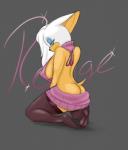 anthro big_breasts breasts butt butt_cleavage clothed clothing female hair kneeling legwear solo stockings sweater tail text topwear under_boob virgin_killer_sweater blackbetty meme_clothing sega sonic_the_hedgehog_(series) rouge_the_bat bat mammal hi_res meme