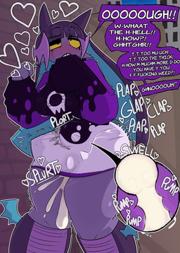 anthro big_penis blush bodily_fluids bottomless breasts bulge clothed clothing cuckold cum cum_in_vagina cum_inside dialogue duo erection excessive_cum excessive_genital_fluids extreme_size_difference female genital_fluids genitals grope grumpy hair hand_on_breast hoodie hoodie_only huge_penis inside_clothing larger_female long_hair male male/female penetration penile penile_penetration penis penis_in_vagina pokemorph purple_body red_eyes riding sex size_difference smaller_male speech_bubble stealth_sex teeth text topwear topwear_only trapped_in_clothing vaginal vaginal_penetration vulva x-ray_view corruptedcryptid nintendo pokemon crobat generation_2_pokemon human mammal pokemon_(species) sunkern hi_res