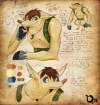 anthro ear_piercing grin hair jewelry long_hair male muscular muscular_anthro muscular_male necklace piercing smile solo text fischotterchen nintendo the_legend_of_zelda mammal mogma 2012 english_text