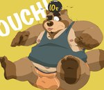 0ottotto0 2024 anthro belly big_belly brown_body bulge canid canine clothing digital_media_(artwork) kemono male mammal moobs nipples one_eye_closed overweight overweight_male raccoon_dog simple_background sitting solo tanuki tongue tongue_out underwear