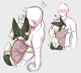 anthro blush butt clothing cuddling duo eyelashes eyes_closed female fur hair happy headpat heart_symbol hug human_on_anthro interspecies larger_male male male/female narrowed_eyes panties pink_clothing pink_panties pink_underwear shirt size_difference smile tail tail_motion tailwag topwear underwear wedgie spuydjeks nintendo pokemon anon generation_9_pokemon human mammal meowscarada pokemon_(species) 2023 hi_res