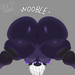 big_breasts big_butt breasts butt clothing female genitals hair huge_butt legwear long_ears nipples purple_body purple_eyes purple_nipples solo stockings thick_thighs vulva white_hair lokbunny17 humanoid 1:1 hi_res