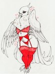 3_toes anthro beak bra clothed clothing feathered_wings feathers feet female garter_belt garter_straps heart_symbol lace_bra lace_panties legwear looking_at_viewer o-ring_panties panties realistic_wings red_clothing red_panties red_underwear simple_background small_waist solo thick_thighs thigh_highs toes underwear white_background wide_hips wings longinius avian bird columbid pigeon 2022 full-length_portrait hi_res portrait traditional_media_(artwork)