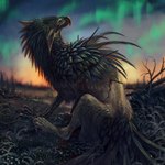 ambiguous_gender blood bodily_fluids detailed_background feathers feral grass night outside plant sitting sky solo star starry_sky nukerooster mythology avian gryphon mythological_avian mythological_creature 1:1 2022 digital_media_(artwork) hi_res