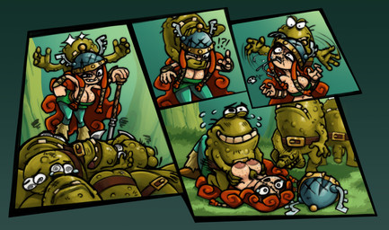 anthro areola armor balls big_breasts bottomwear breast_grab breast_play breasts clothed clothing corpse dead_eyes death female female_death freckles genitals group hair hand_on_breast headgear helmet huge_breasts male male/female male_penetrating masturbation neck_grab neck_snap necrophilia nipples nude penetration penis ryona sex skirt sneak_attack snuff spiral spiral_eyes surgical_suture titfuck gurochanop rayman_(series) ubisoft barbara_(rayman) amphibian frog human mammal comic digital_media_(artwork) hi_res
