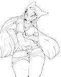 anthro bottomwear camel_toe chest_tuft clothing female hair hoodie long_hair looking_at_viewer navel pubes shorts simple_background solo topwear tuft underwear undressing violise nintendo pokemon avian bird blaziken generation_3_pokemon pokemon_(species) 4:5 absurd_res hi_res monochrome