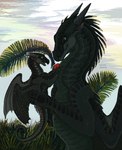 age_difference ambiguous_gender black_body black_scales duo feral grass green_eyes open_mouth outside palm_tree plant scales size_difference tree drunkmagpie mythology wings_of_fire foeslayer_(wof) peacemaker_(wof) dragon mythological_creature mythological_scalie nightwing_(wof) rainwing_(wof) scalie 2025 aliasing digital_media_(artwork) mother_(lore) mother_and_child_(lore) mother_and_son_(lore) parent_(lore) parent_and_child_(lore) parent_and_son_(lore) son_(lore)