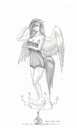 anthro anthrofied bottle breasts cleavage clothed clothing container dress feathered_wings feathers female floating fully_clothed fur hair hand_behind_head looking_at_viewer magic_lamp solo spread_wings tail text towel towel_only wet wings baron_engel friendship_is_magic hasbro my_little_pony mythology fluttershy_(mlp) equid equine genie mammal mythological_creature mythological_equine pegasus 2026 artist_name dated greyscale hi_res monochrome story story_in_description traditional_media_(artwork)