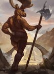 2023 alternate_version_at_source anthro antlers axe battle_axe big_butt brown_body brown_fur butt conditional_dnp curvy_figure deer digital_media_(artwork) digital_painting_(artwork) female fur gerry_(mcdoogiy) hand_on_butt hand_on_hip hi_res holding_axe holding_object holding_weapon horn latex_(artist) looking_back mammal moose mountain muscular new_world_deer nude outside pinup pose rear_view rock shaded signature sky slightly_chubby slightly_chubby_female solo standing tail thick_thighs weapon wide_hips