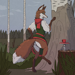 4_eyes animal_genitalia animal_vulva anthro bodily_fluids canine_genitalia canine_vulva clothed clothing female forest forest_background genital_fluids genitals green_eyes hand_on_hip heterochromia looking_at_viewer looking_back multi_eye nature nature_background pantsless plant raised_leg seductive solo tail tail_anus tongue tongue_out tree vaginal_fluids vulva yellow_eyes garbagegarage four-eyes_(garbagegarage) canid canine fox mammal 1:1 hi_res